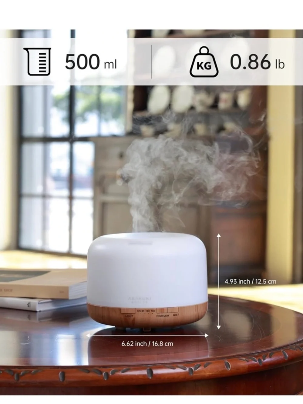 ASAKUKI 500ML Essential Oil Diffuser + Oil Set w/ Remote LED Humidifier